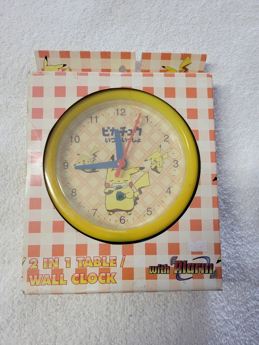 Vintage Pokemon Pikachu Wall Table Clock with Alarm Japanese Tested NEW Sealed